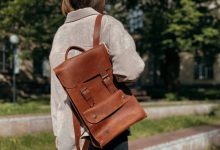 brown leather backpack