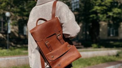 brown leather backpack